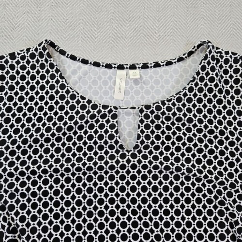 Tacera Dress Women's 3X Black White Geometric Shift Midi 3/4 Sleeve Comfort EUC - Picture 5 of 10